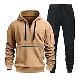 Herren Jogginganzug Trainingsanzug Sportanzug Hausanzug mit 1/4 Reißverschluss mit Kapuze Trainingsanzug Set Herren Langarm Oversize Sportanzug Einfarbig Tracksuit Warm Jogginganzug Sportsachen