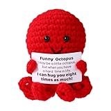TOYMIS Positiver Oktopus, Lustige Häkeltiere Emotionaler Plüsch Positive Unterstützung Gestrickter Kartoffel Perfekte Aufmunterungsgeschenke und Dekorationen für Partygeschenke Homeoffice(Rot)