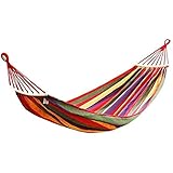 Extra große Outdoor Leinwand Hängematte mit Spreizstangen aus Holz 280x180cm 300kg Kapazität inklusive Tragetasche ideal für Hof Camping Strand und Terrasse Rot