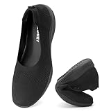 TIAROOTT Damen Ballerina Flache Schuhe Runde Zehe Strick Kleid Schuhe Komfort Mesh Niedriger Keil Slip On Ballerina Walking Flats Schuhe für Frauen Bequem Weich, Schwarz,Gr.42