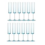 Swiixxer Sektflöten, 170 Ml, Quadratisch, Sektgläser mit Stiel, Wiederverwendbar, für Hochzeiten, Toastgläser, 12 Stück, Blau