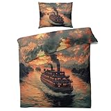 Bettwäsche Maritim 140x200 - Schiff Retro Deko Bettbezug 2er Set mit 1 Kopfkissenbezug 70x90, mit Reißverschluss, Weiche Kuschelige Bügelfreie Mikrofaser Wendebettwäsche ZJY3352
