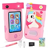 Kinderkamera, ZUEOKAI Kinder Handy Smartphone Spielzeug ab 3-8 Jahre, Kinder Kamera mit 180°Drehobjektiv &32GB Karte, Weihnachts- und Geburtstags Geschenke für Mädchen und Jungen 3 4 5 6 7 8 Jahre
