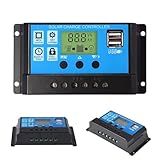 XTVTX Solar Laderegler 30A 12V/24V, Solar Ladegerät Controller Solarpanel Batterie Intelligente Solarregler mit Dual USB Port 5V Licht Timer,LCD Display, Solar Laderegler für Industrie, Zuhause