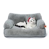 MEWOOFUN groß Katzenbett kleines Hundesofa Flauschig und waschbar Katzensofa Hundebett für Katzen, weich Katzenbett katzencouch mit Rutschfester Unterseite, Grau 66x48cm