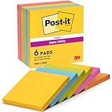 Post-it Super Sticky Notes Carnival Collection, Packung mit 6 Blöcken, 90 Blatt pro Block, 76 x 76 mm, Gelb, Blau, Grün, Pink - Extra-stark klebende Notizzettel für To-Do-Listen und Erinnerungen