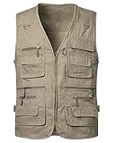 KTWOLEN Herren Outdoor Weste mit Multi-Taschened Anglerweste Jagd- und Angler Camping Wandern Weste Freizeit Ärmellos Jacke, A-Khaki, XL