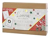 Loveria Weihnachtskarten Bastelset | 16 vorgezeichnete Postkarten, 16 rote Umschläge, inkl Satinschleife, Sticker, Pompon, Washi Tape und weiterem Bastelzubehör, Rudolph