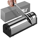 OBEISN Messerschärfer Elektrisch, 3 in 1 Messerschärfsystem mit Diamant, Geeignet zum Grobschleifen, Reparieren, Feinschleifen und Polieren von Küchenmessern, Obstmesser, Scheren und Knochenhackmesser