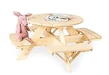 PINOLINO Sitzgarnitur Nicki rund, schicke Sitzgruppe für Kinder, Massivholz unbehandelt, super für den Garten, Terrasse, Freizeit & Outdoor, Maße 140 x 140 x 50 cm (Art.-Nr. 20 10 47)