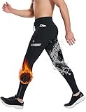 BALEAF Herren Fleece gefütterte Thermohose Radlerhose wasserdichte Laufhose mit Taschen Kaltes Wetter Wanderstrumpfhosen Schwarz L