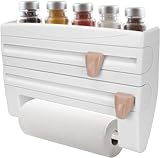 Wand Frischhaltefolie, Wandrollenhalter Lagerregal Schneidabroller Folienschneider mit Abstellfläche 3 Fach Schneidabroller Folien Papierrollenhalter für Folie und Küchenrolle,bis 28 cm