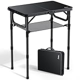 Anbte Campingtisch Klappbar 60x40cm Aluminium Rahmen 3 Höhenverstellbar 26/48/70cm Koffertisch mit Aufbewahrungsnetz Tragbar Picknicktisch für Camping Strand Balkon (Ganz Schwarz)