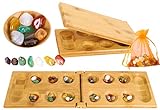 Toys of Wood Oxford Hus Spiel Mancala Brettspiel - Kalaha Spiel Erwachsene Brettspiel mit klappbarem Holzbrett und Natursteinkiesel -Familien Brettspiele-Mancala Spiele Strategisches Spiel für Kinder