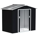 Outsunny Gartenhaus aus Metall 2,77 m² Gartenhäuschen 213 x 130 x 185 cm Geräteschuppen mit Fundament, abschließbarer Schiebetür, 4 Belüftungsöffnungen und Dachfenster – dunkelgrau