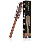 lampox Männer Bart-Rundbürste, Bartstyling, Bartbürste, Föhnbürste, Rundbürste, Föhnbürste, Bartpflege, Haarkamm, Holzgriff und stabile Noppen, Haarbürste für kurze und mittellange Haare (M)