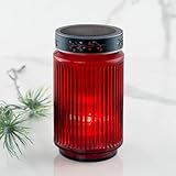 HOFER KERZEN LED Solar Grablicht aus Glas [ROT] 3 Jahre Leuchtdauer | wetterfest| Solar Grabkerze für draußen | LED Friedhofskerze, Grablampe, Grablaterne mit Batterie | Grabschmuck und Grabdekoration
