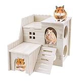 ZXShow Zwerghamster Zubehör Haus Nagerhaus Meerschweinchen Holz Hamsterhaus Spielzeug Naturbelassenes (15.5 * 14 * 14.5)