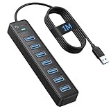 PHIXERO 7 Port USB Hub, 100CM Long Cable USB 3.0 Hub USB Verteiler Adapter, Super Speed 5Gbps Datenhub, Kompatibel mit Allen USB Port Geräten