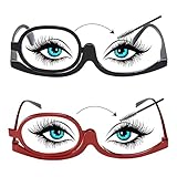 Make Up Brille, Makeup Lesebrille Frauen, Lesebrillen Damen Schminkbrille, Modische Augen-Make-Up-Brille, Drehbare Make-Up-Brillen, Make Up Schminkbrille mit Klappbaren Brillenglas, +2.50, 2 Stück