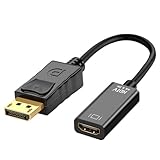 DisplayPort auf HDMI Adapter 4K, Unidirektionaler PC DP 1.2 Stecker auf Bildschirm HDMI 1.4 Buchse, Kompatibel mit PC, TV, Monitor, Projektor, Laptop, Dell, HP und Mehr