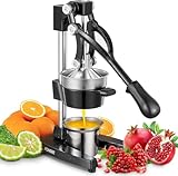 FOHERE Saftpresse Manuell, Professionelle Orangenpresse Handpresse für Orangen, Zitronen, Granatäpfel, Grapefruits, Leicht zu Reinigende Zitruspresse mit Edelstahlbecher