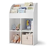Bellabino Kinderregal Koro, Bücherregal für Kinder, Spielzeug Aufbewahrung, 3 Fächern für Bücher und 4 Fächern für Boxen, weiß