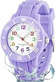 TENOCK Kinderuhr Mädchen Junge 30M/3ATM wasserdichte Analog Armbanduhr Kinder für Alter 3-10 Geschenke für die Schulanfangssaison Weihnachten Geburtstage Violett