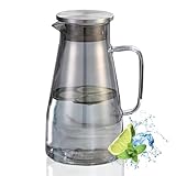 AstraLoom 1800 ml Glaskanne mit Griff und Edelstahldeckel, Heiß/Kalt, Doppelnutzungs-Wasserkrug, spülmaschinenfest, geeignet für Saft, Milch, Kaffee, Tee (grau)