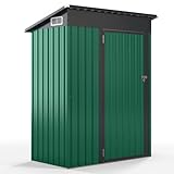 COSTWAY Gartenhaus Metall, 150 x 90,5 x 185 cm | 1,5 m³, Gerätehaus mit Pultdach & Tür, Geräteschuppen abschließbar, Gartenhütte Gartenschuppen, Garten Schuppen Outdoor (Grün)