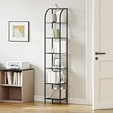 Hzuaneri Regal, Bücherregal, 6 Ebenen Standregal, DVD-Regal, Schmale Regale, Industriestil Büroregal, Metallrahmen für Wohnzimmer, Schlafzimmer, Küche, Schwarz BC56004B