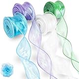 qingmeng 4 Stück Satinband, 40mm x 9M Organzaband Schimmernd Weiss Blau Grün Lila Geschenkband Breit, Schleifenband Chiffonband Seidenband Hochzeit Ribbon Bänder zum Basteln für Geschenkverpackung
