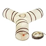 Patifirst Katzen Tunnel - 3-Wege Tunnel für Wohnungskatzen - Klappbare Tierbedarf mit Guckloch und Ball für Kätzchen Welpe Kaninchen Kleintiere Beschäftigung Bewegung