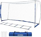 365x182 cm Fußballtor Outdoor, Faltbares & Tragbares Fußballtor, Fußballtor für Garten & Training mit Koordinationsleiter, Robustes Stahlrahmen & Fiberglasstangen für Teenager & Erwachsene