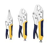 TMZDCJK 3 teiliges Gripzangen Feststellzangen Set, 22 cm und 19cm gebogene Backen, 17 cm lange Nase gebogene Backen Schraubstock Griffzangen Set, V-Spannzange, Blau/Gelb