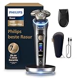 Philips Rasierer i9000 Prestige Ultra, Nass- und Trockenrasierer für Männer, dunkelgrau, Druck- und Bewegungssensor, Trimmeraufsatz, Ladestation und Reiseetui (Modell XP9402/11)