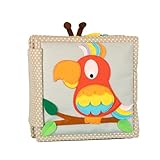 Jolly Designs – Mini Quiet Book Schillernder Papagei – Montessori Spielzeug ab 6 Monaten – Motorik & Sensorik fördern – Busy Book aus Filz – Handgefertigtes Filzbuch – Perfekt für unterwegs