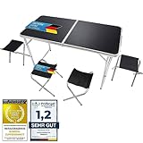 GOODS+GADGETS Klappbarer Multifunktionstisch Mehrzwecktisch Campingtisch Camping-Set Klapptisch Markttisch höhenverstellbarer Tapeziertisch Beistelltisch zum Campen (Schwarz: Tisch + 4 Stühle)