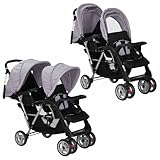 Gecheer Tandem-Kinderwagen, 2 Verdecke, Stahlrahmen, für 2 Kinder bis 15 kg, Geschwisterwagen