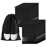20 Stück Schuhbeutel, Wasserabweisend Schuhtasche Schuhbeutel Reise, Staubdicht Schuhsack Stoffbeutel mit mit Kordelzug und transparentem Schlitz, Schuhtasche für den Alltag und Reisen, Schwarz