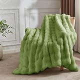 Kunstfelldecke, weiche und gemütliche große Decke, volle Größe, flauschiges Plüsch-Kaninchenfell, Überwurfdecke für Sofa, Couch, Wohnzimmer und Schlafzimmer, Dekoration, 152,4 x 203,2 cm, Salbeigrün