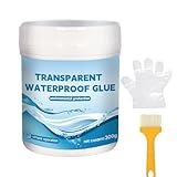 Dichtmasse Wasserfest - 300g Transparenter Dichtstoff,Anti-Leck Reparaturkleber mit Handschuhen und Pinsel für Dach- und Gartenanwendungen im Innen- Außenbereich