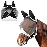 UYUYong Fliegenschutzmaske Ohrenschutz Fliegenmaske Atmungsaktiv Fine Mesh Verstellbare Fly Buckler für Warmblut, Vollblut Pferde Schwarz Größe L 54 x 33 cm