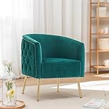 Generisch Samtstoff Bequeme Sofa Kunstleder Lounge Sessel,Featured Metall Beinstühle,Klassischer Einzelsessel mit Nieten und Holzbeinen für Wohnzimmer Schlafzimmer,Wohnzimmer Schlafzimmer (Green)