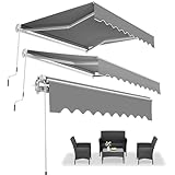 Suusolny Gelenkarmmarkise mit Handkurbel für Terrasse & Garten Balkonmarkise aus Alu Markise UV-beständig Sonnenschutz wasserdicht Sonnensegel Hellgrau mit 40°-90° verstellbares Dach - 250x200cm