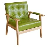 Mid Century Moderner Ledersessel mit Knopf, Flügelrücken-Design, für Wohnzimmer, Esszimmer, Schlafzimmer oder Empfangsbereich, Grün