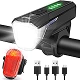 Popolic Fahrradlicht Set, Fahrradbeleuchtung LED 100Lux StVZO Zugelassen Mit 3 Beleuchtungsmodi, Frontlichter 2000mA wasserdichte IPX5 mit USB Aufladbar, Fahrradlampe für Kinder und Erwachsene