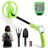 Flintronic Metalldetektor Kinder, Kleiner Metalldetektor, IP66 Wasserdichter Tragbarer-Metalldetektor, LED Indicator & 9V Batterie, mit Schaufel, Rechen für die Erkundung im Freien Schatzsuche(Grün)