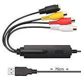 USB Video Grabber – August VGB350 Konverter mit Composite und S-Video Anschluss zum Digitalisieren von VHS Hi8 Kassetten auf DVD USB Festplatte - Unterstützt SECAM PAL NTSC– Kompatibel mit Windows