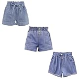 FedMois 3er Pack Mädchen Jeans-Shorts Baumwolle, Kordelzug, DREI Tasten und Zwei Tasten, 6 Jahre